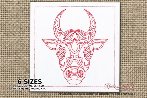 Abstract Bull Head Taurus Symbol Redwork Review