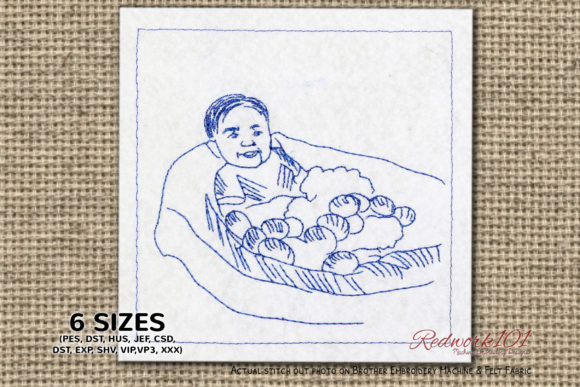 Baby Boy with Easter Eggs Redwork Design