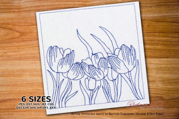 Bunch of Tulip Flowers Blooming Redwork Review