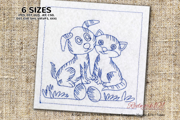 Charming Dog Playing with Easter Egg Redwork