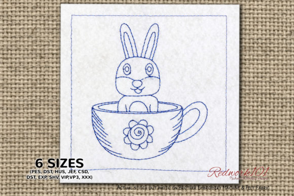 Easter Bunny in Coffee Cup Redwork: A Charming Addition