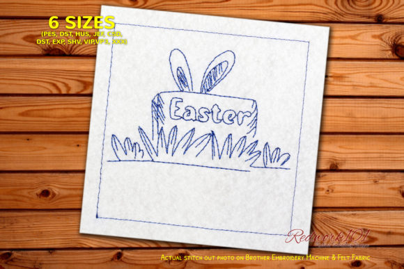 Easter Wood Block Decorated Redwork