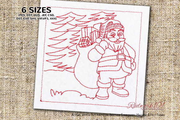 Santa Claus with Gift Redwork: A Holiday Design Review